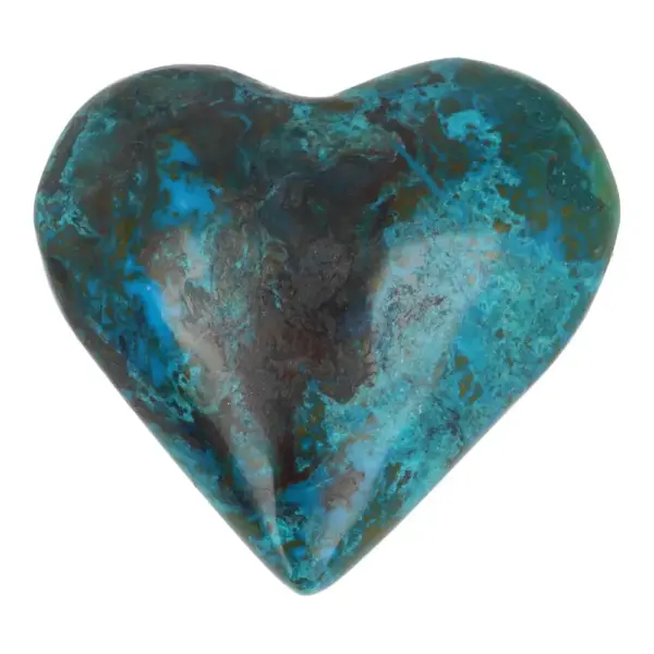 Fraai chrysocolla hart van 47mm breed uit Peru