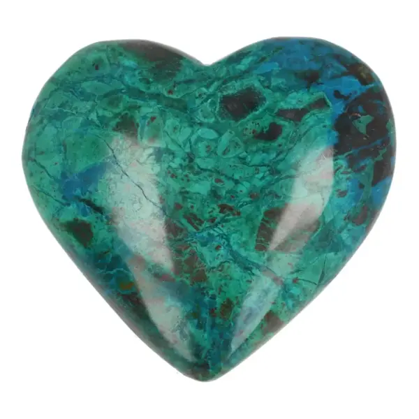Mooi chrysocolla hart van 48mm breed uit Peru