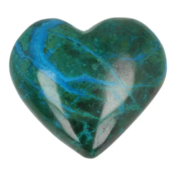 Mooi getekend chrysocolla hart van 51mm breed uit Peru