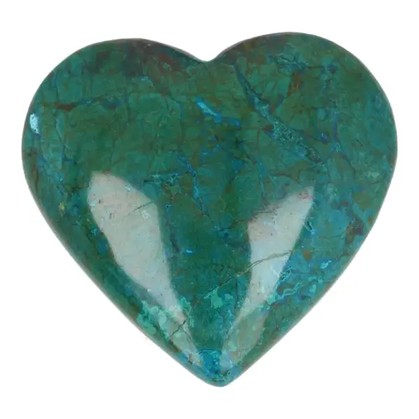 Fraai chrysocolla hart van 53mm breed uit Peru