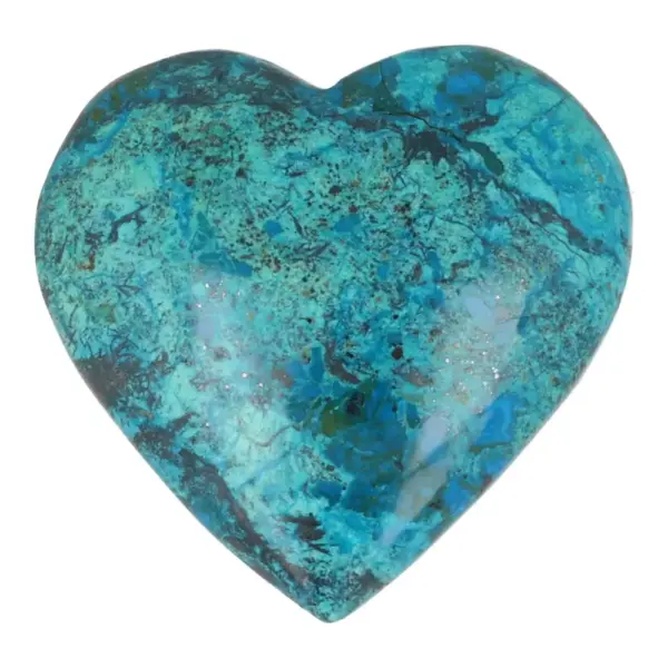 Fraai chrysocolla hart met breedte van 75mm uit Peru