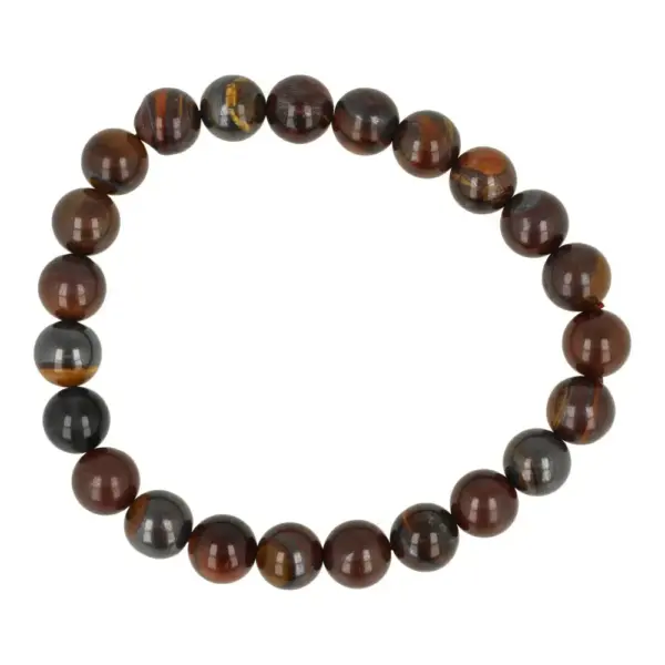 Fraai getekende tijgerijzer armband met kralen van 8mm op rekbaar koord