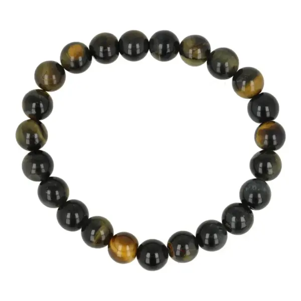 Mooie valkenoog armband met kralen van 8mm op rekbaar koord en passend bij een polsomtrek van 15-16cm
