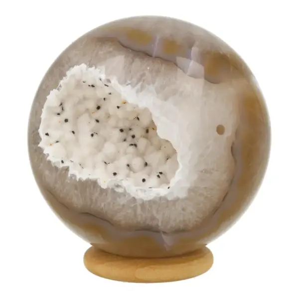 Fijne agaat geode bol met diameter van 62mm en bijzondere witte holte