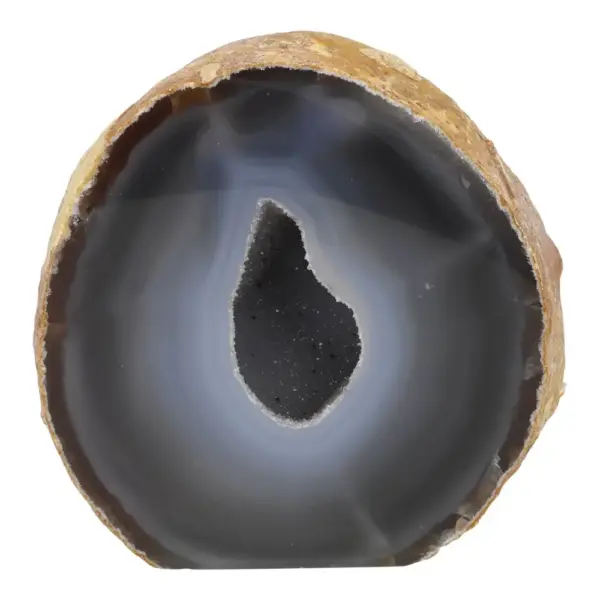 Vrijstaande halve agaat geode van 87mm met mooie holte