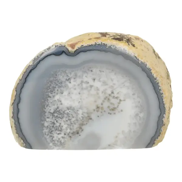 Fraaie brede agaat geode met vlakke onderkant en 90mm hoog uit Brazilië