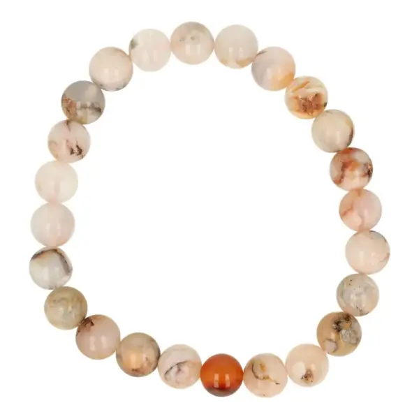 Fraaie bloemagaat armband met kralen van 8mm op rekbaar koord