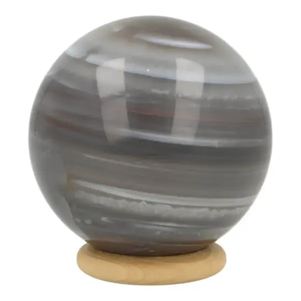 Mooie grijze Botswana agaat bol van 54mm diameter (nr.1) op houten ring