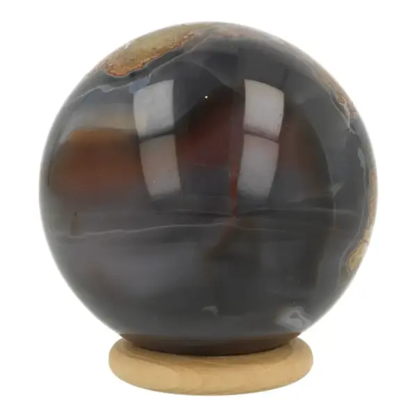 Fraaie Botswana agaat bol met diameter van 55mm (nr.2) op houten ring