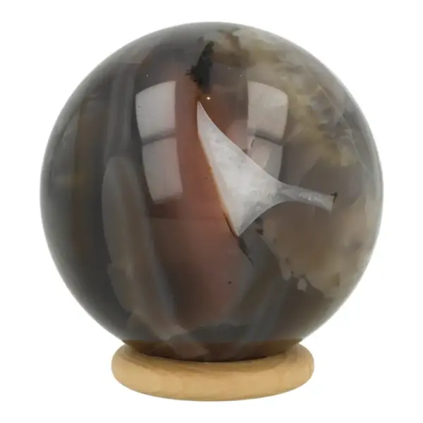 Bijzondere Botswana agaat bol met diameter van 56mm (nr.3) op houten ring
