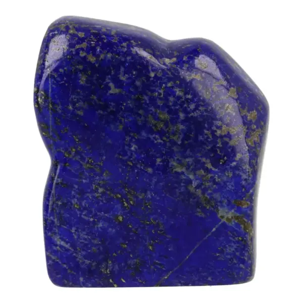 Mooie donkere lapis lazuli gepolijste vrije vorm van 61mm hoog met gele mica en pyriet