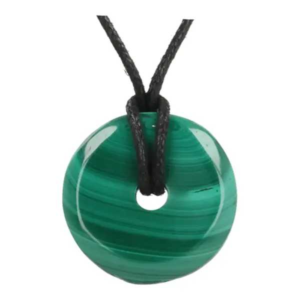 Fraaie malachiet donut hanger van circa 3cm diameter uit Congo