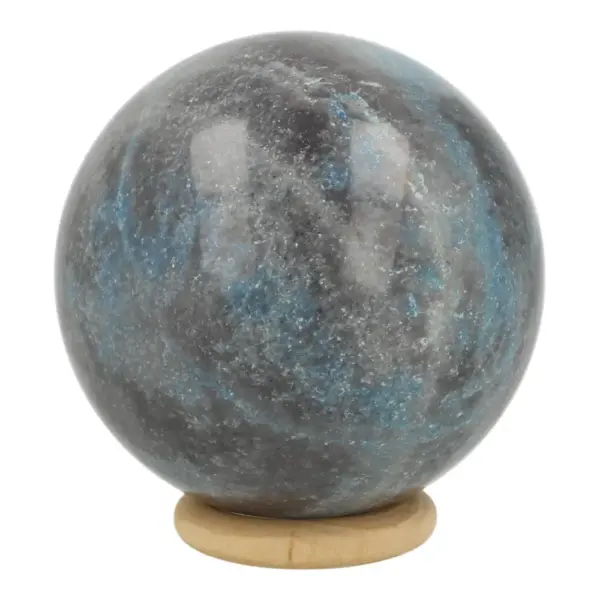 Fraaie blauwe trolleieit bol van 61mm diameter op houten standaard
