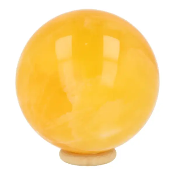 Frisse oranje calciet bol met diameter van 72mm op houten ring
