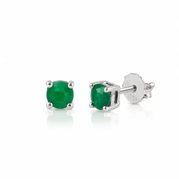 Fraaie A-kwaliteit smaragd oorbel in zilver met facetgeslepen smaragd van 4mm diameter