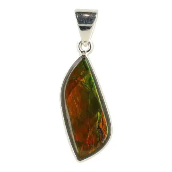 Prachtige rood met groen glanzende ammoliet hanger in zilver (nr.1) uit Canada