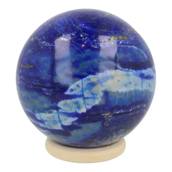 Fraaie lapis lazuli bol met diameter van 69mm op houten ring