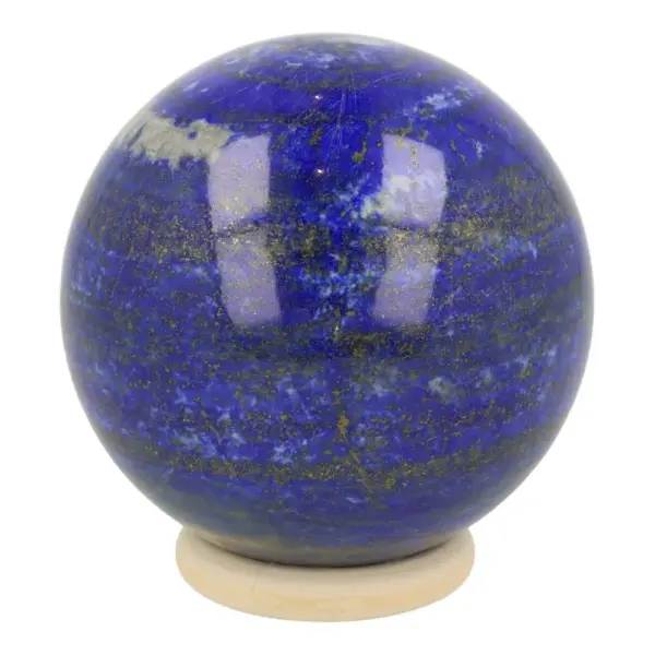 Blauwe lapis lazuli bol met diameter van 71mm op houten ring