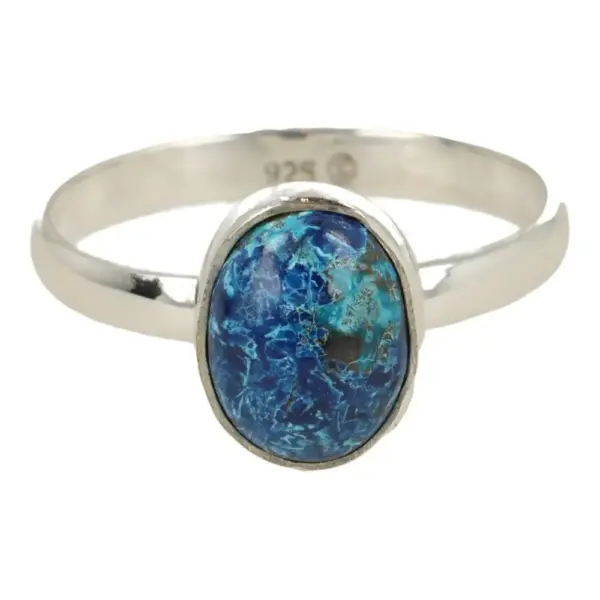 Fraaie groen met blauwe shattuckiet ring in zilver met steen van 8x6mm