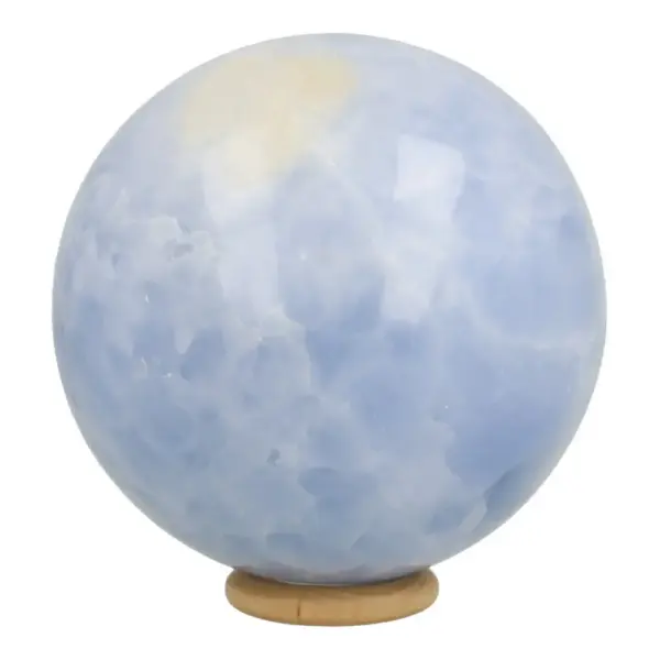 Frisse blauwe calciet bol met diameter van 85mm op houten ring
