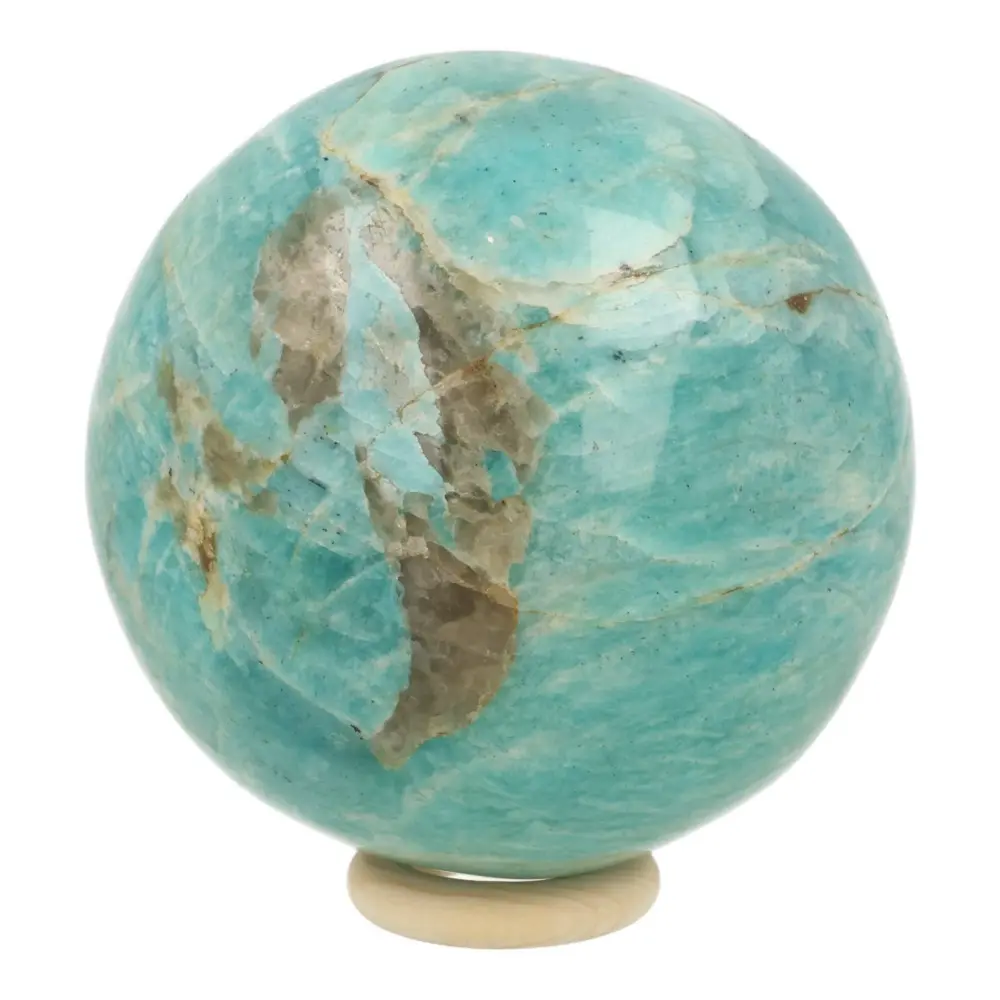 Amazoniet bol met diameter van 74mm op houten ring