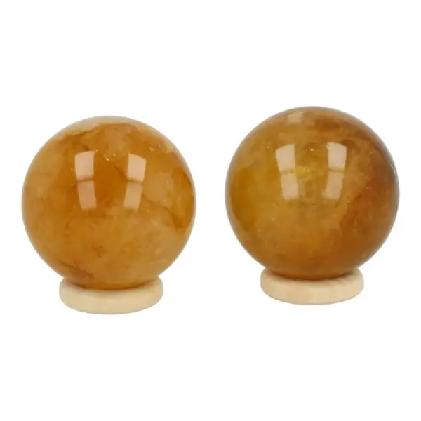 Leuke gele golden healer bol met diameter van 4cm op houten ring