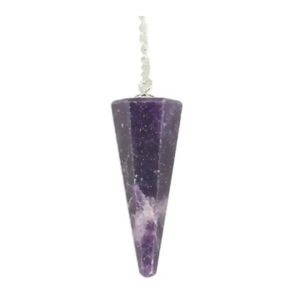 Mooie paarse lepidoliet pendel punt met metalen ketting van 16cm