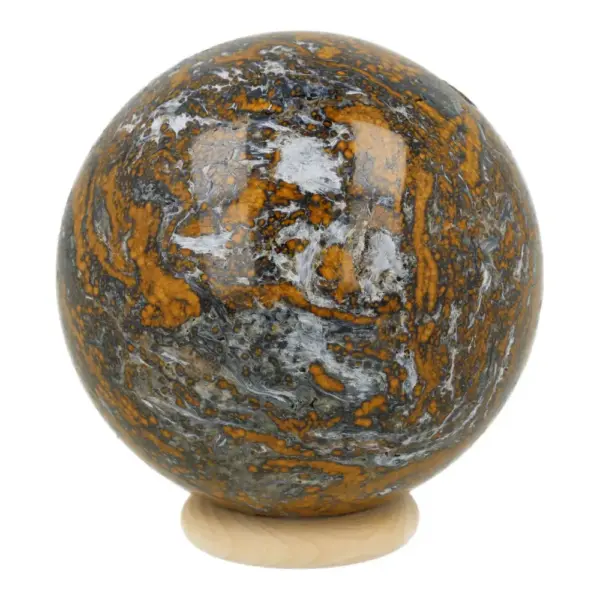 Mooi getekende pietersiet bol met diameter van 58mm op houten ring