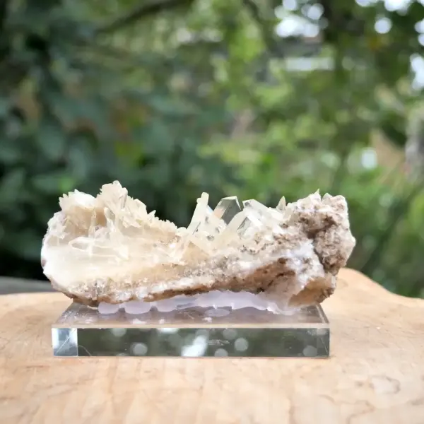 mooi plat cluster met heldere seleniet kristallen op matrix (nr.15) uit Zaragoza, Spanje
