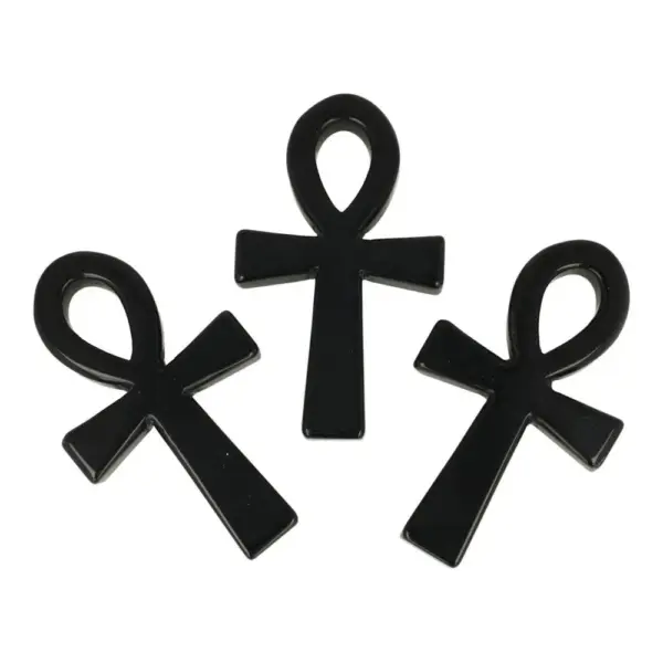 Fraaie zwarte obsidiaan Ankh van ruim 10cm hoog