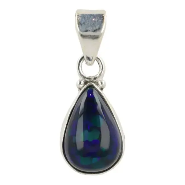 Fraaie zwarte opaal hanger in zilver (nr.1) met fraaie blauwe en groene kleuren
